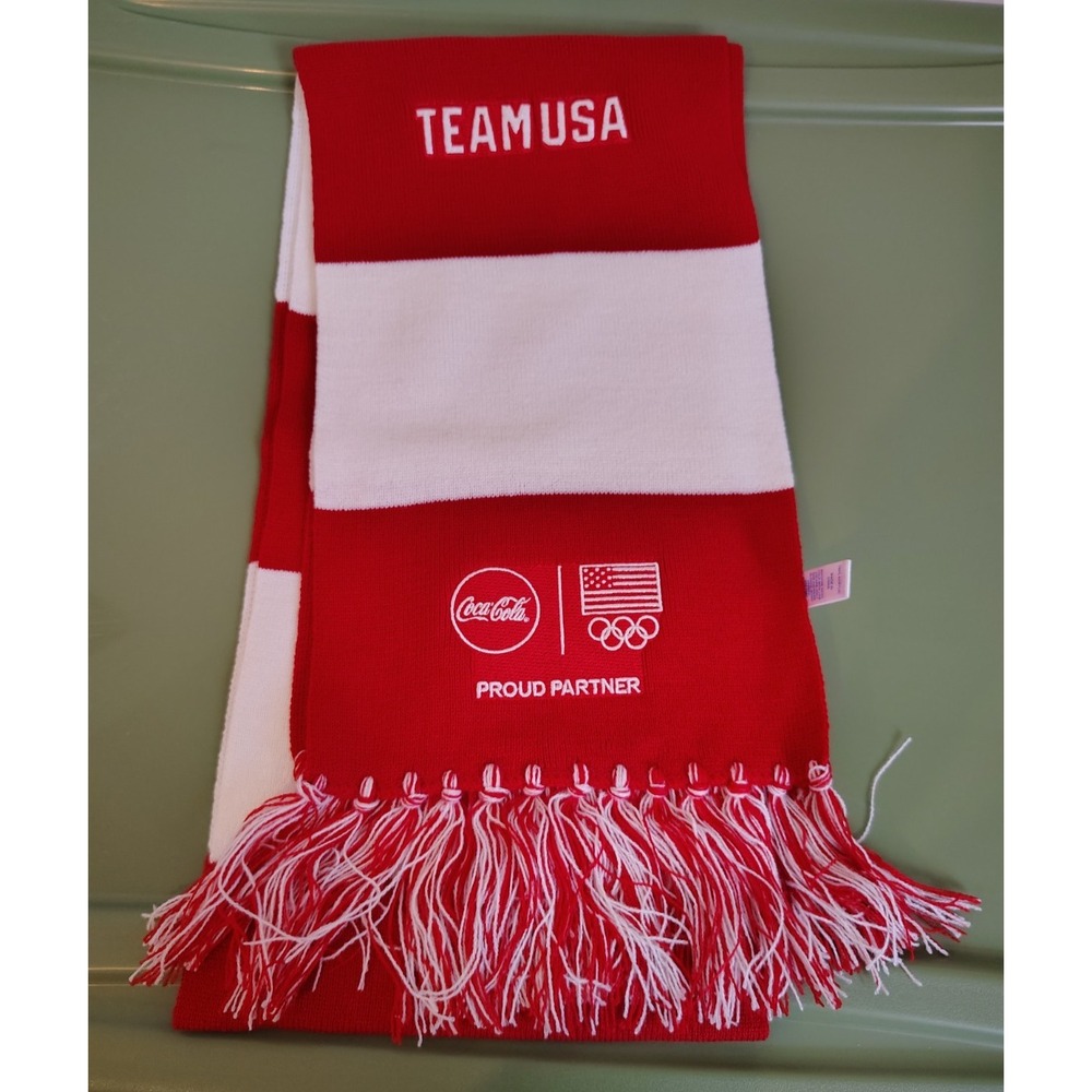 Coca Cola Team USA Olympic Sport-tek Red And White Scarf NEW NWOT 58 Inch